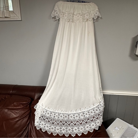 Solitaire Swim Bohemian Off The Shoulder White Lacey Dress / Cover up , M - Picture 9 of 16